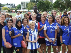 Majak Dow with all girls team at the Unity Cup